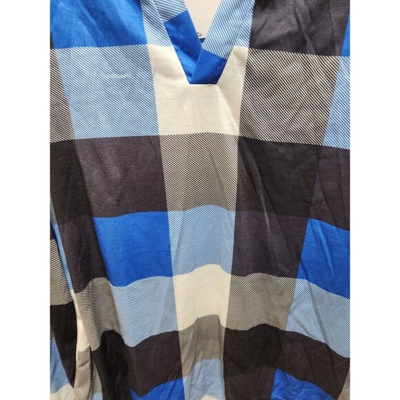 LA MODE WOMEN 2X BLUE PLAID NEW BLOUSE CHECKERED NAUTICAL WORK SHEER OFFICE FARM - Picture 6 of 15